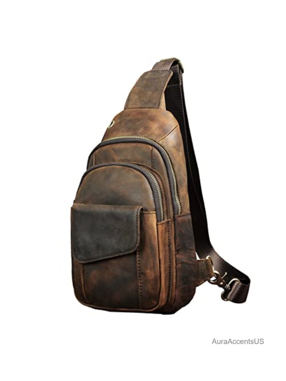 Genuine Leather Sling Crossbody Chest Bag Hiking Travel Outdoor Daypack